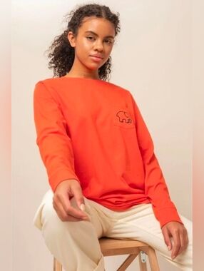 Ivory Ella Vibrant Orange Long Sleeve Tee with Pocket Womens Medium